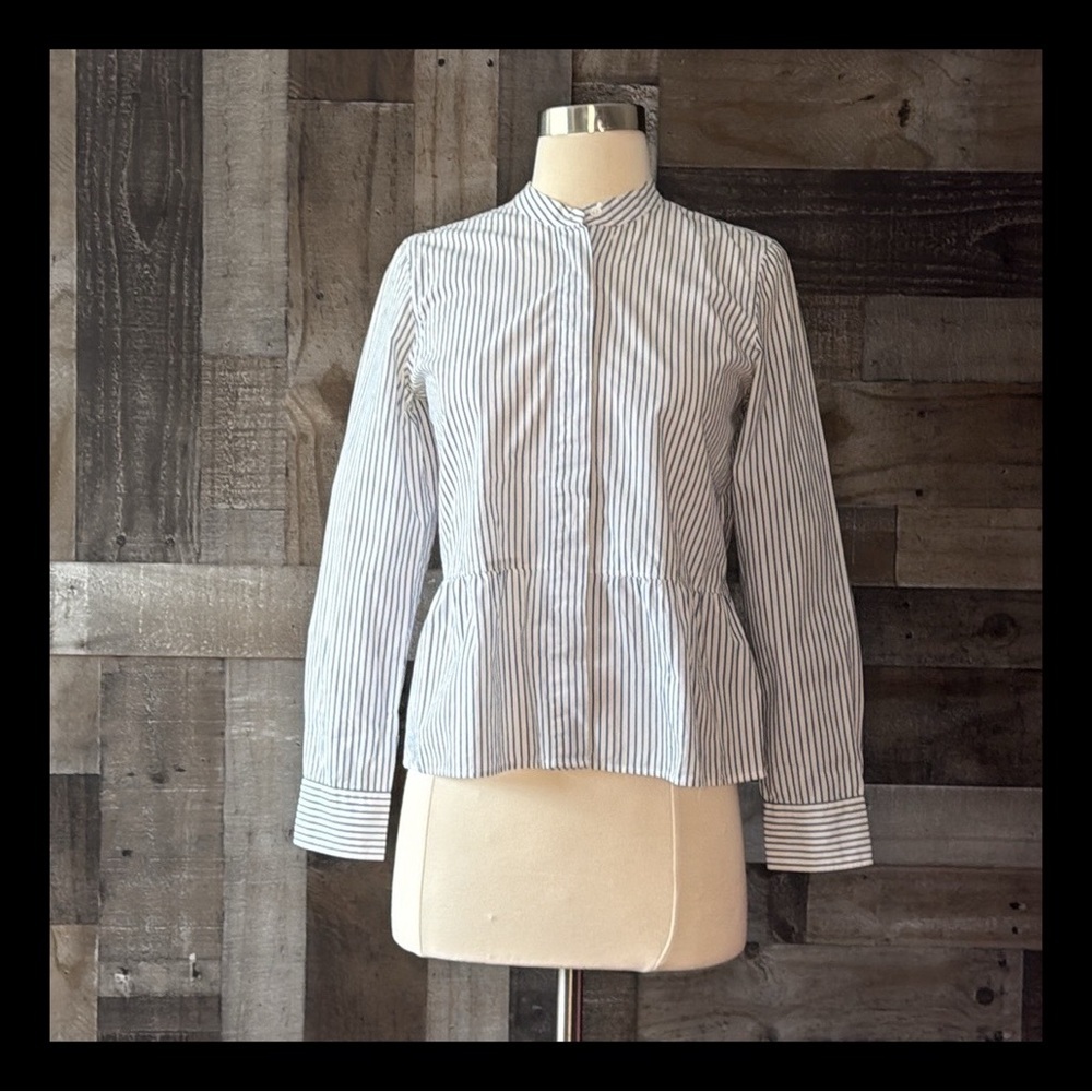 Madewell button up shirt XSmall blue white stripes peplum preppy gorpcore work
